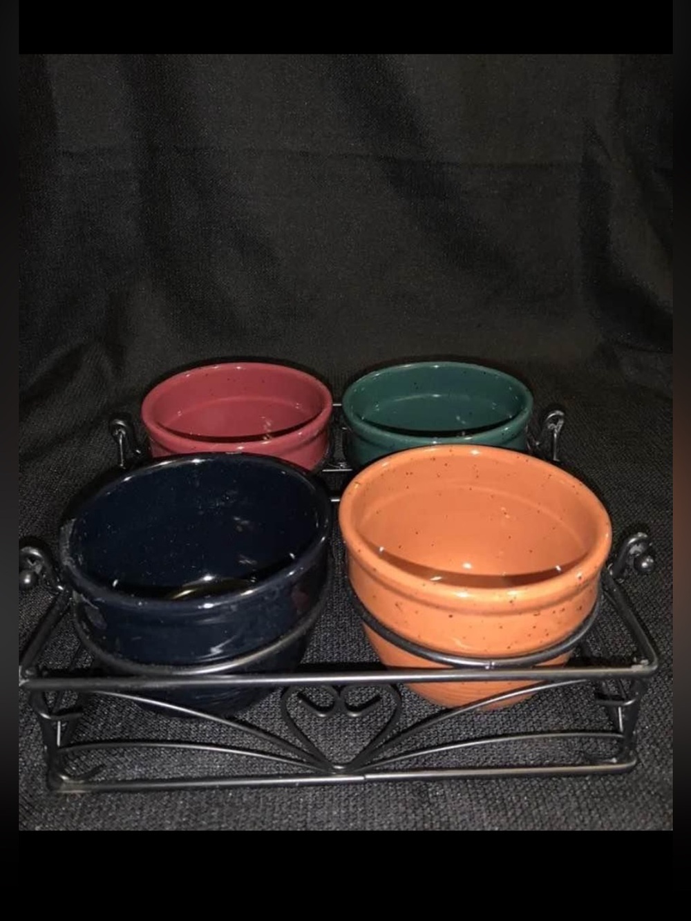 4-Piece Ceramic Condiment Bowl Set with Metal Stand - Multicolor